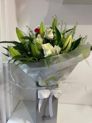 White Lily and Rose handtied Bouquet